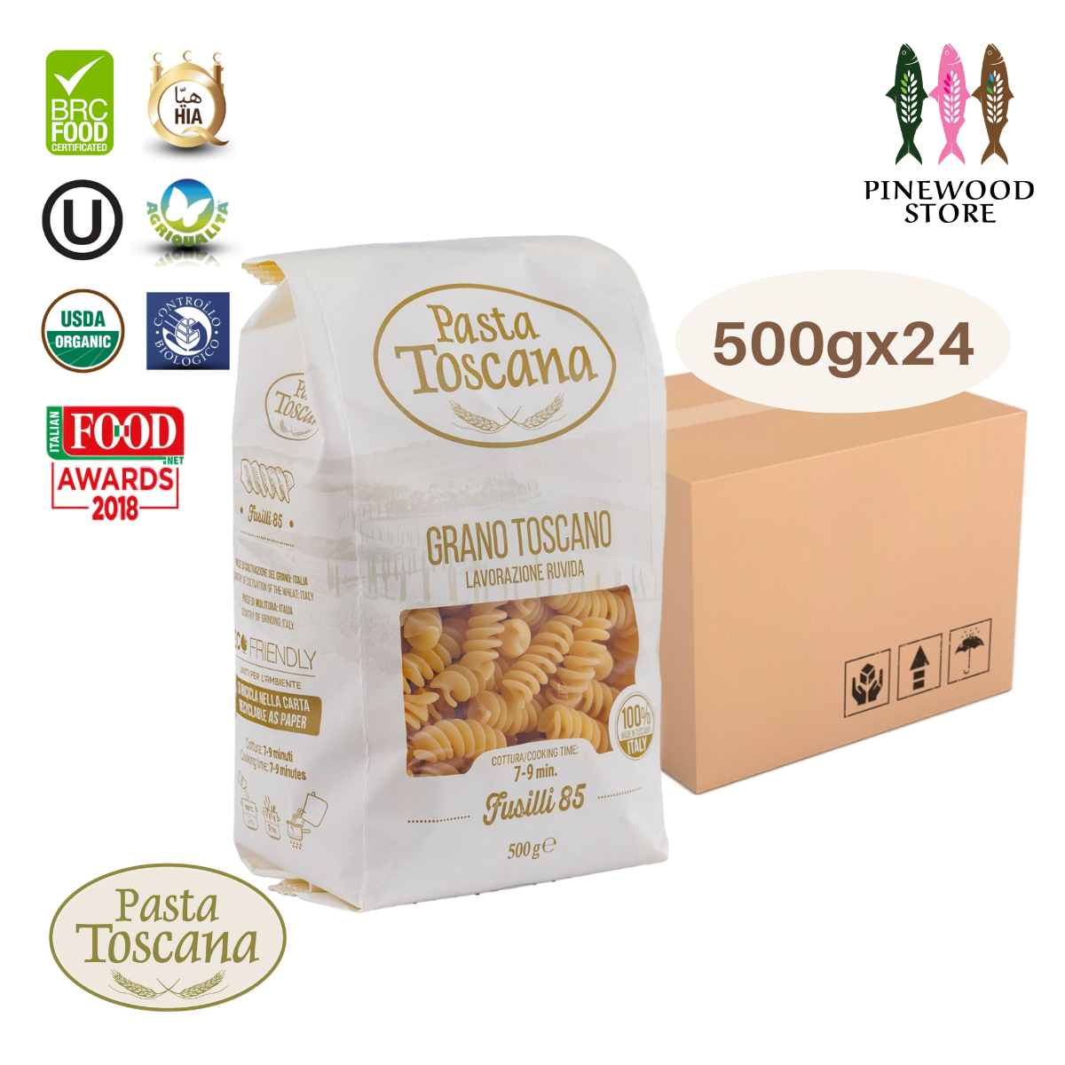 Pasta Toscana - Premium Classic Pasta-Fusilli #85-Case (500G X 24)