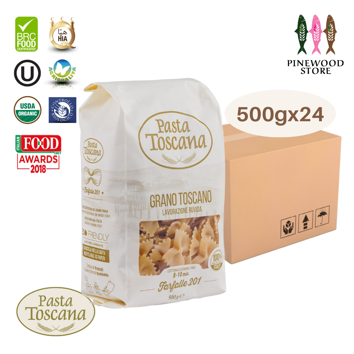 Pasta Toscana - Premium Classic Pasta-Farfalle #201-Case (500G X 24)