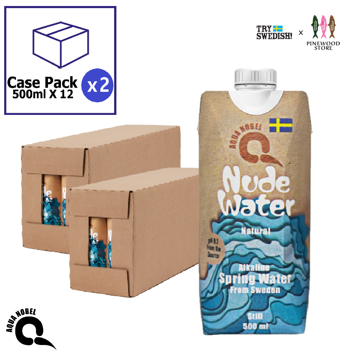 包裝水/紙包水/盒裝水 Water-in-box Aqua Nobel - Swedish Natural Alkaline Spring Water 500ml Case set 500ml x 24