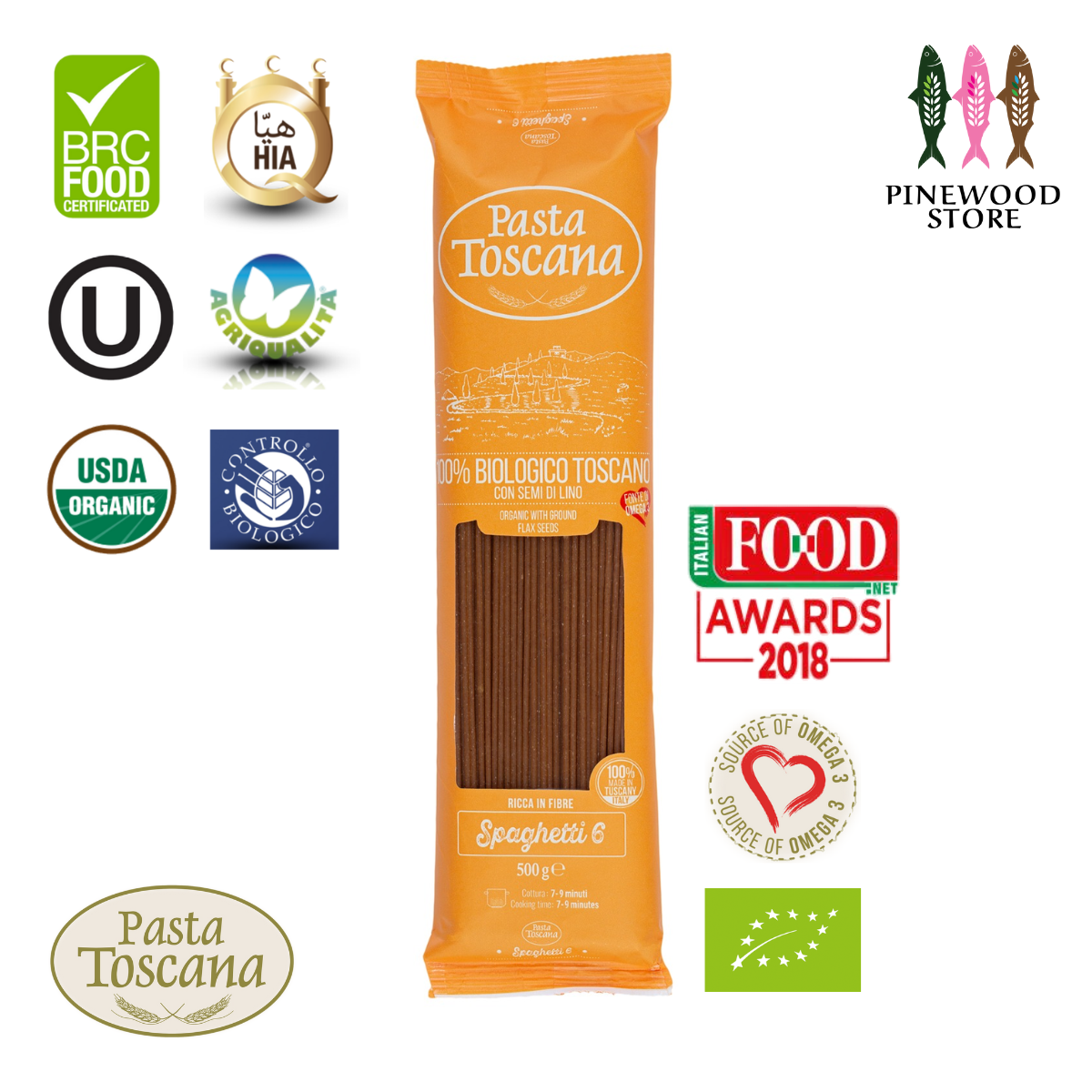 Pasta Toscana Premium Organic Whole Wheat Pasta with Omega 3-Spaghetti #6